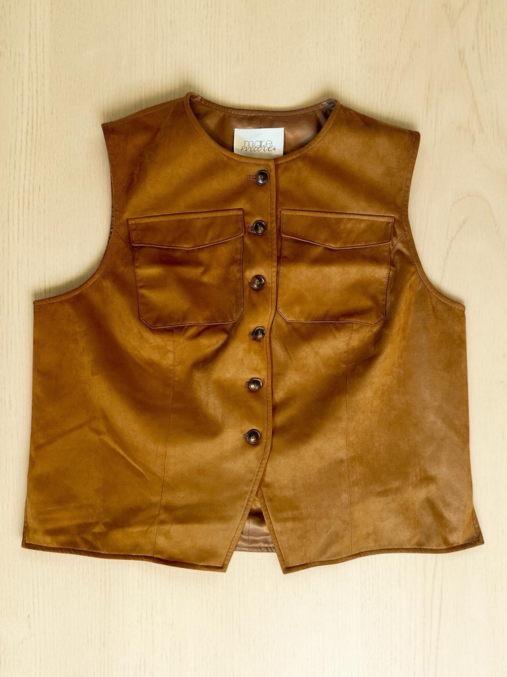 Mare Mare by Anthropology Brown Faux-Suede Button Vest for Women Size XL